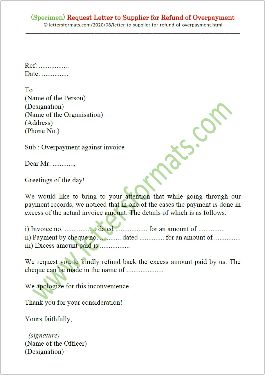 Letter Request Credit Note Supplier Template