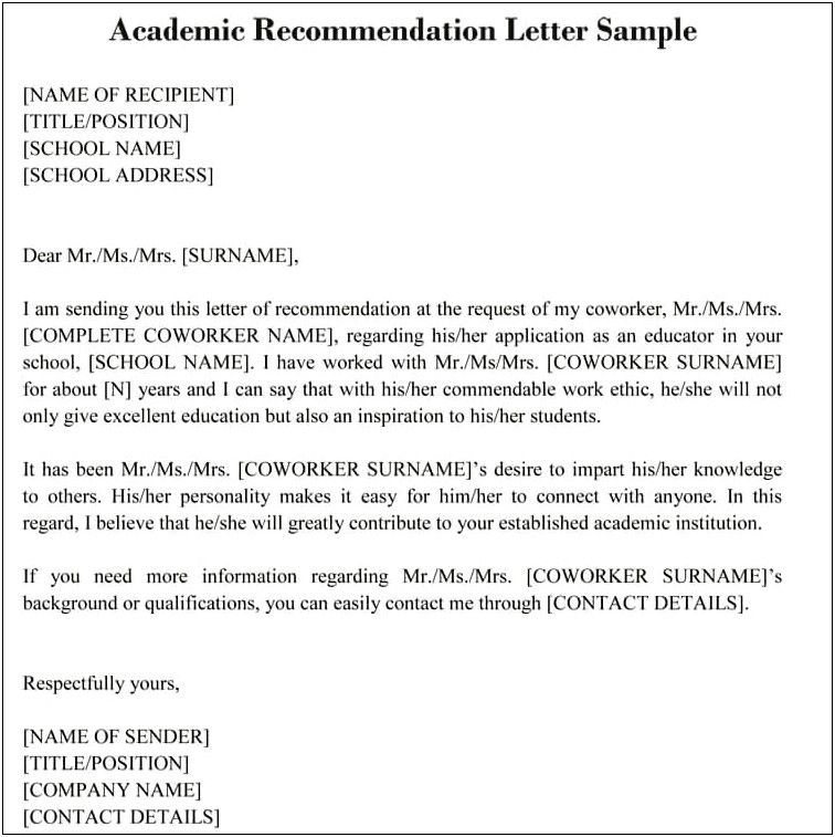 Letter Requesting A Letter Of Recommendation Template