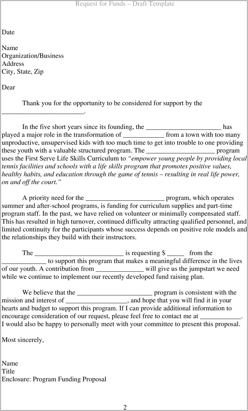 Letter Requesting Funding For School Template