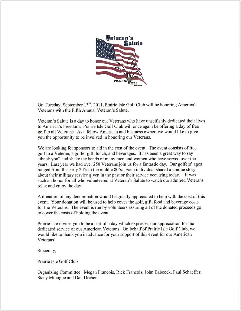 Letter Requesting Support For Veterans Template