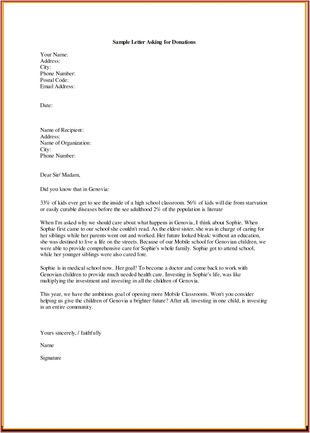 Letter Template Asking Businesses For Donations