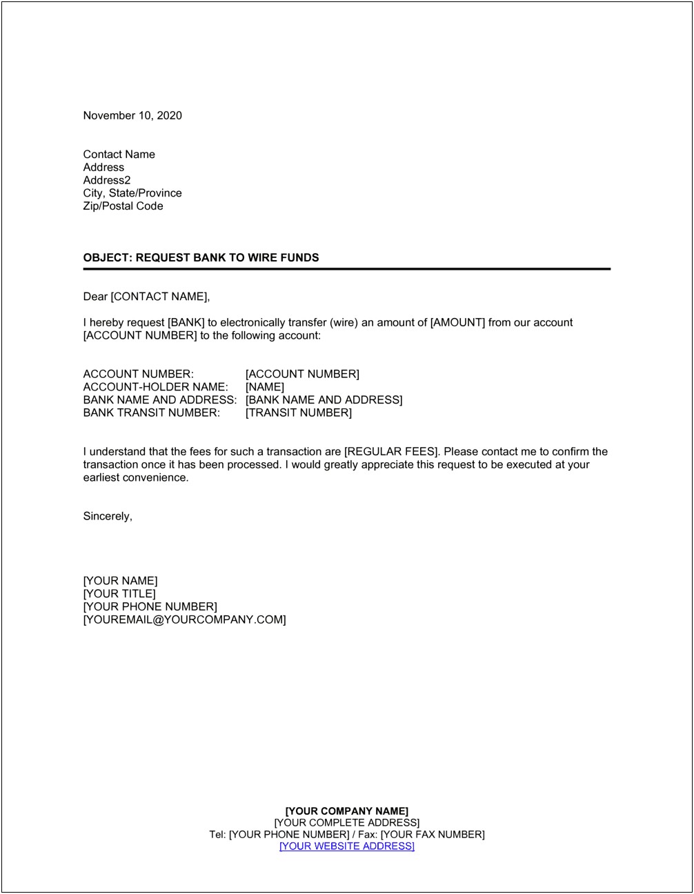 Letter Template Confirm Transfer Fund Explanation