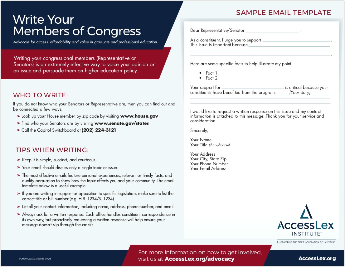 Letter Template For A Letter To A Congressmman