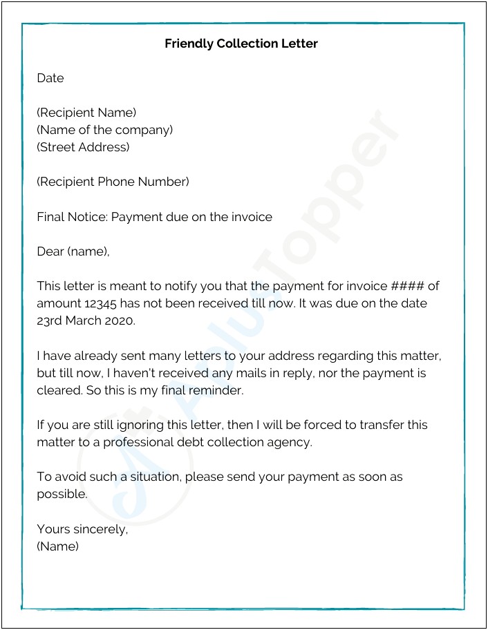 Letter Template For Final Notice Collections