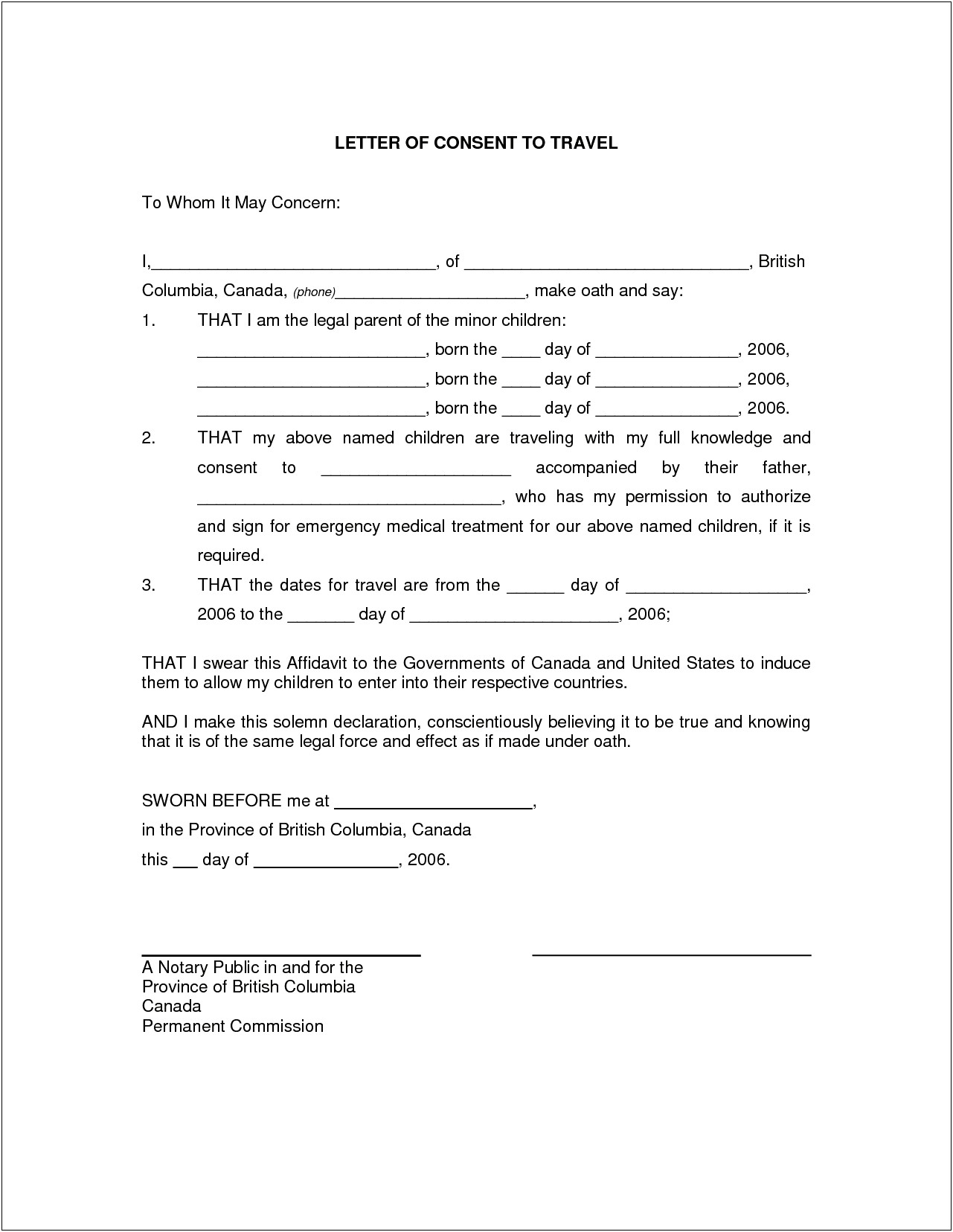 Letter Template For Parent Traveling Alone With Child