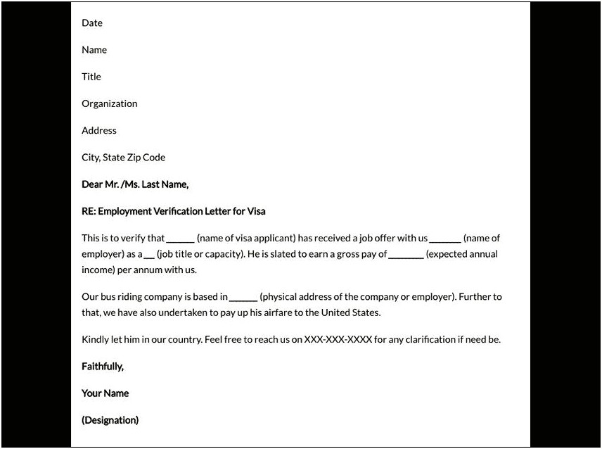 Letter Template For Proof Of Job