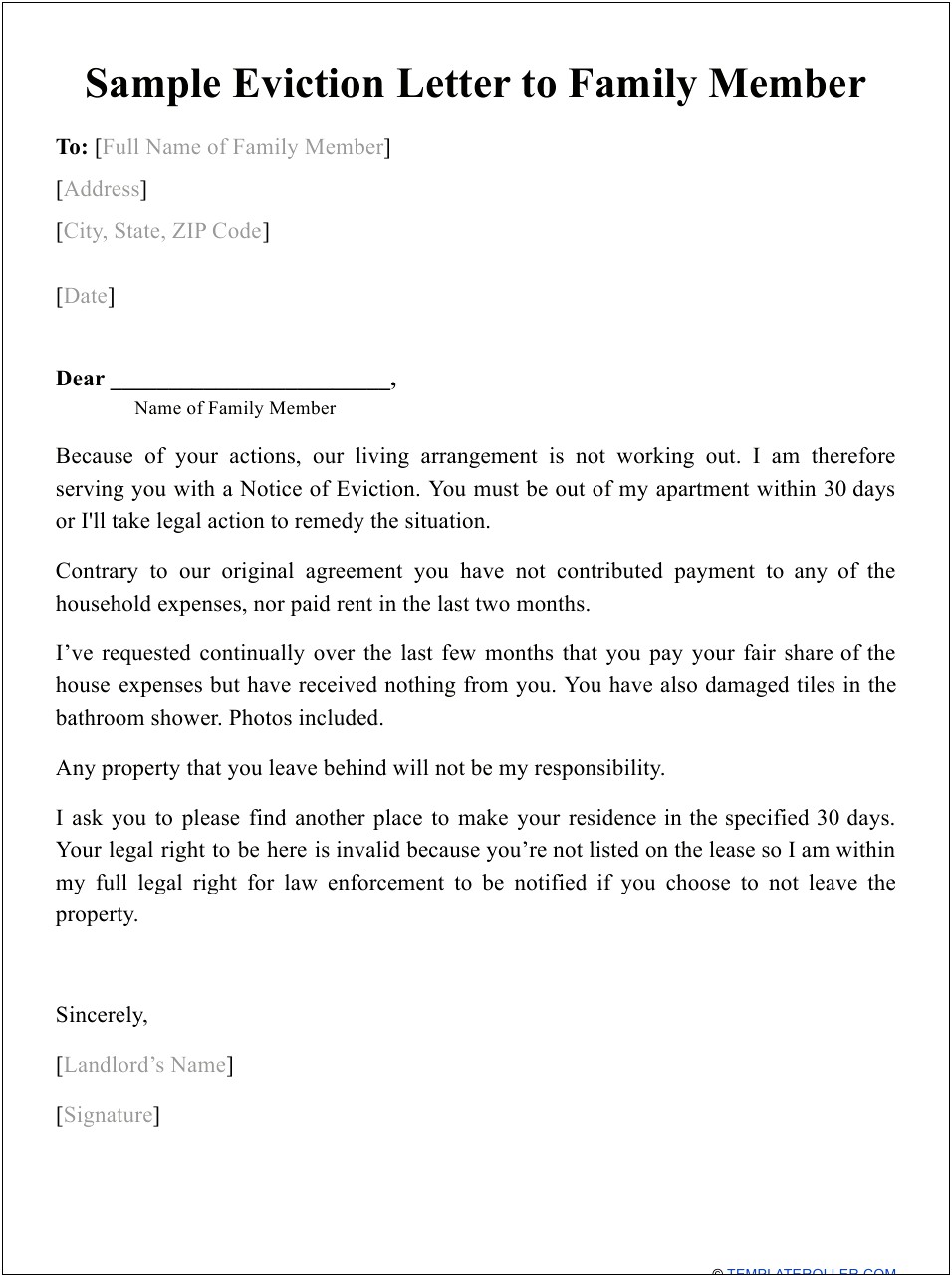 Letter Template For Tenants Closing The Gate