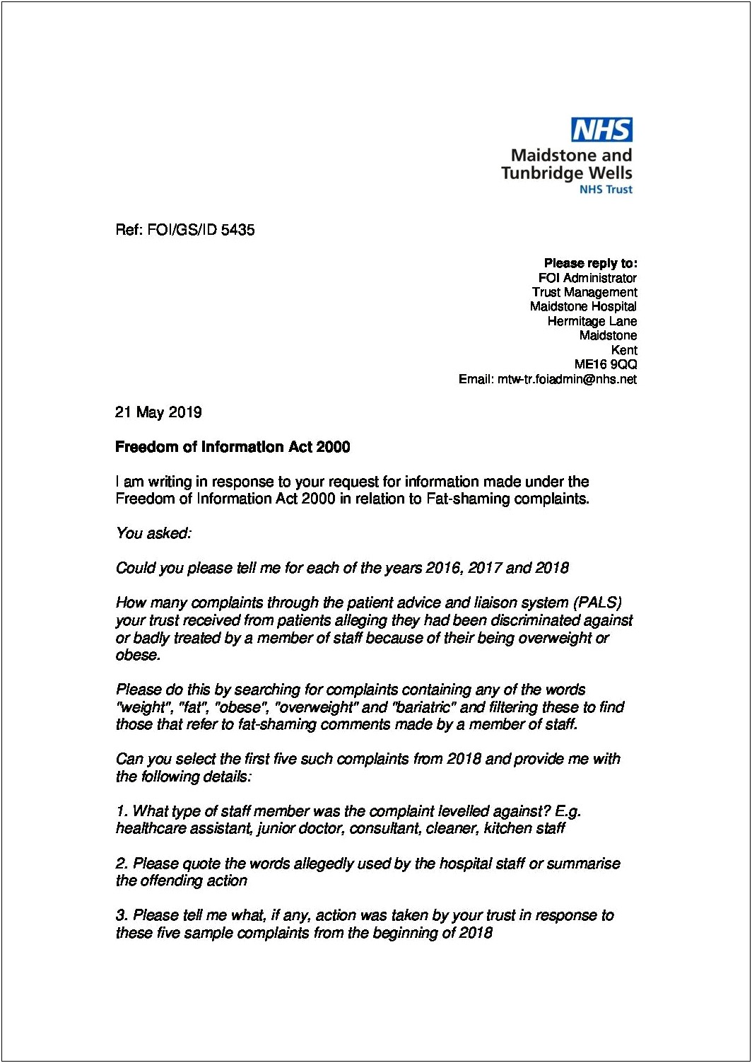 Letter Template Freedom Of Information Act