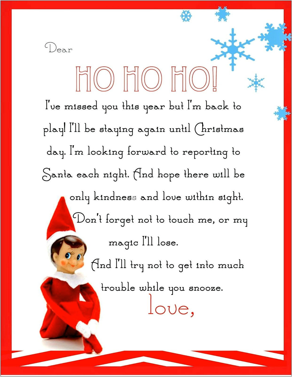 Letter Template From Elf On The Shelf