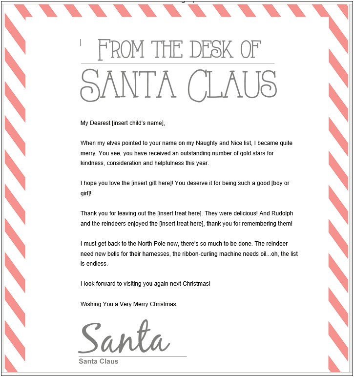 Letter Template From The Desk Of Santa Claus