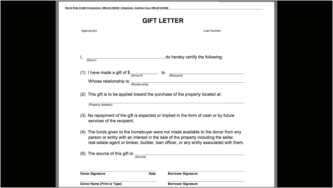 Letter Template Gift Letter For Mortgage Sample