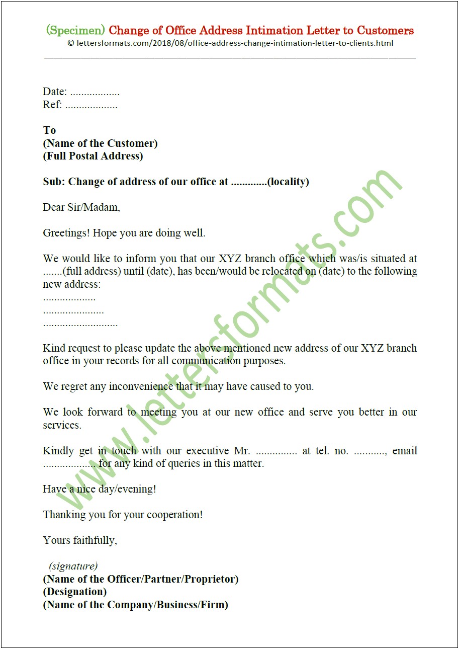 Letter Template Informing Clients Of Hours Change