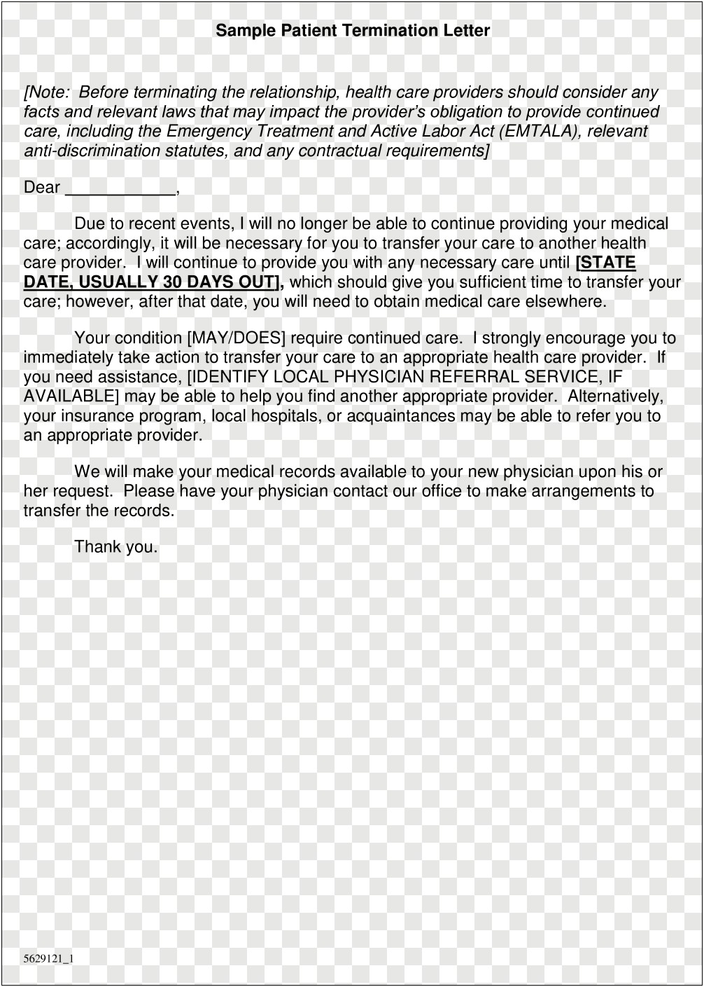 Letter Template Of Termination Of Therapy