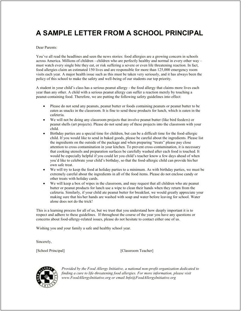 Letter Template To Children's School Administrator