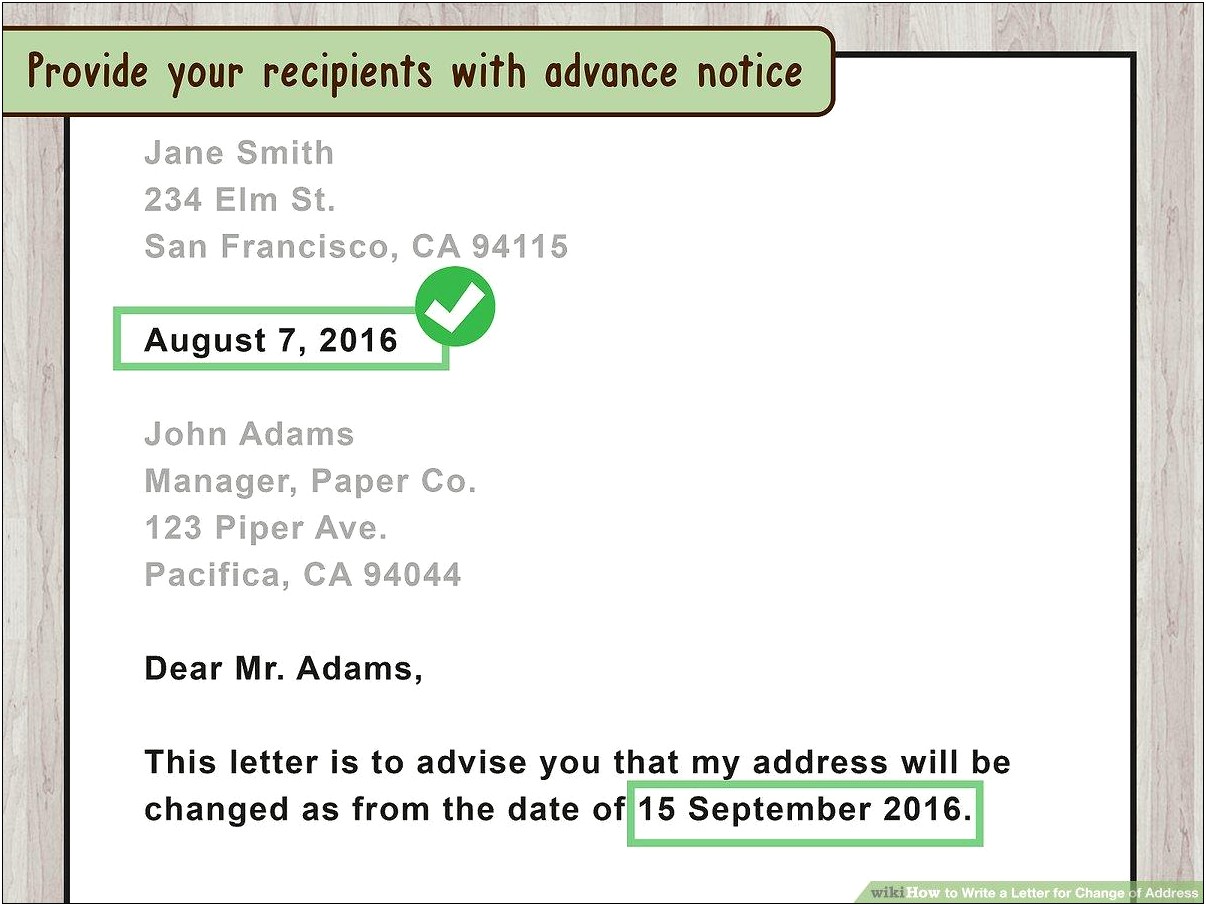 Letter Template To Notify Change In Address