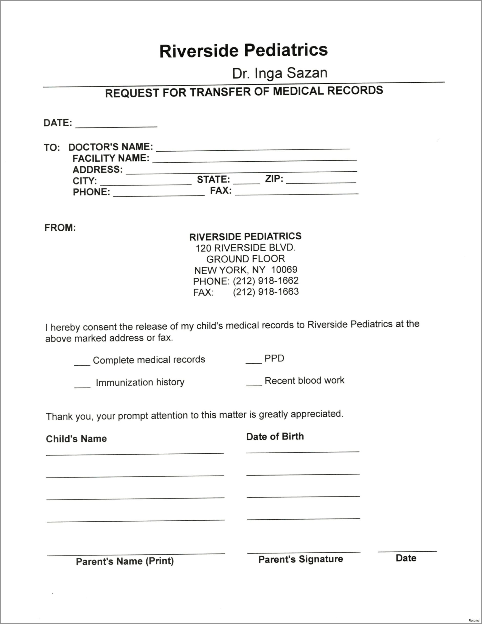 Letter Template To Request Medical Records