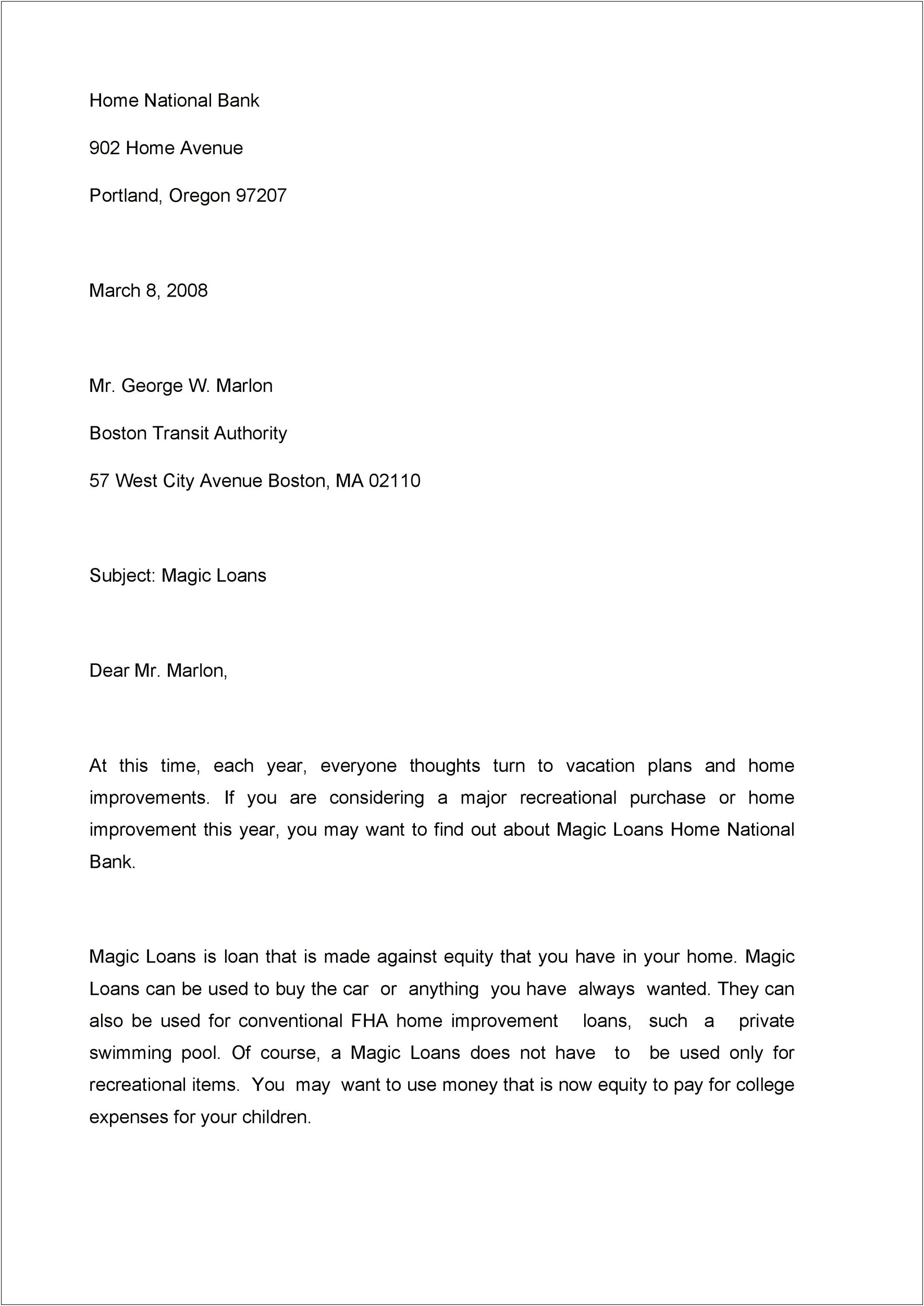 Letter Template To Sell A House