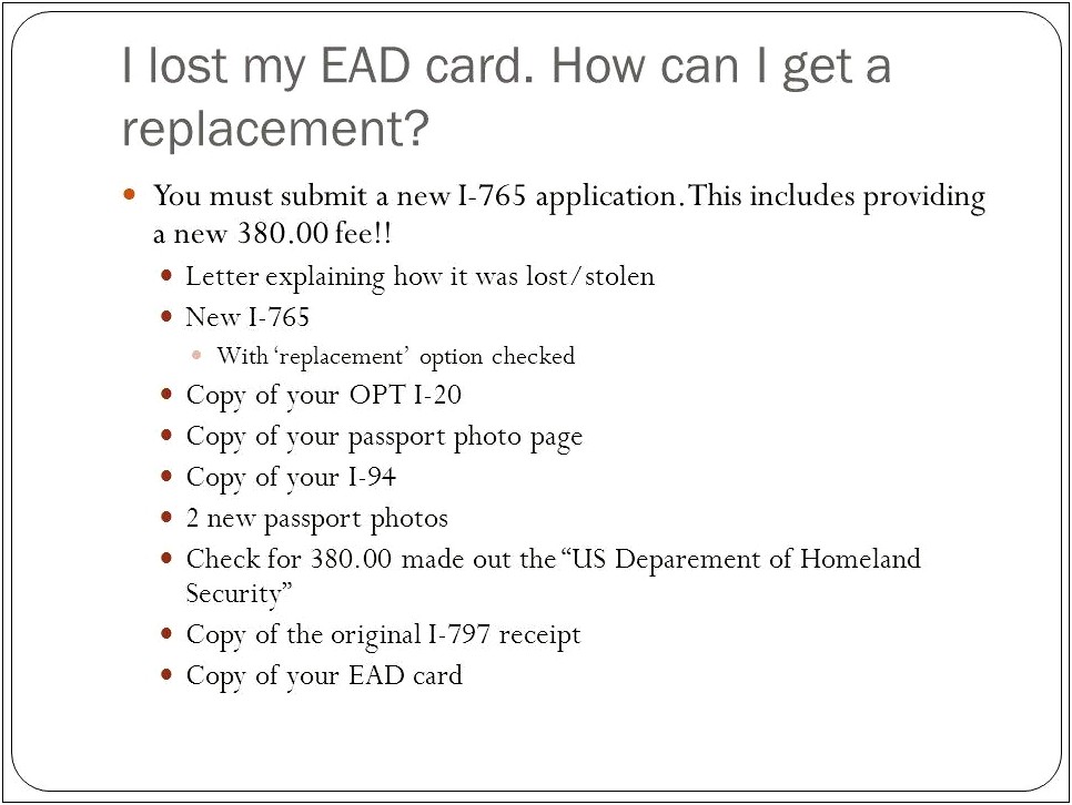 Letter Template To Uscis For Lost Ead Card