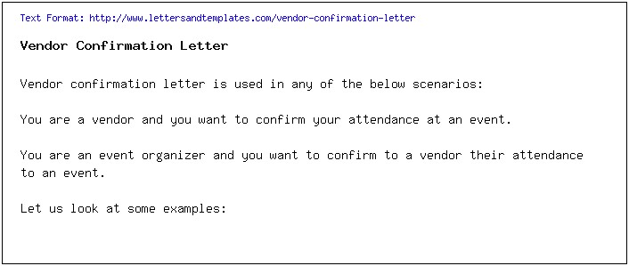 Letter Template To Work With A Vendor