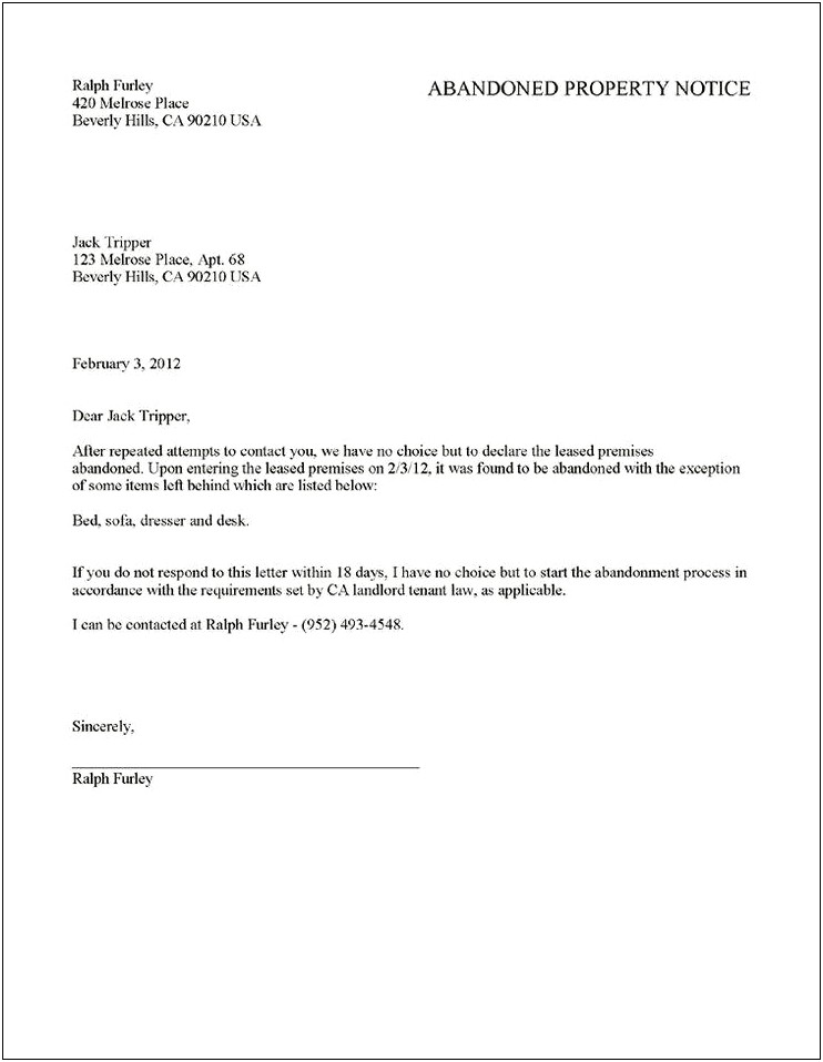 Letter Templates Giving 30 Day Notice To Landlord