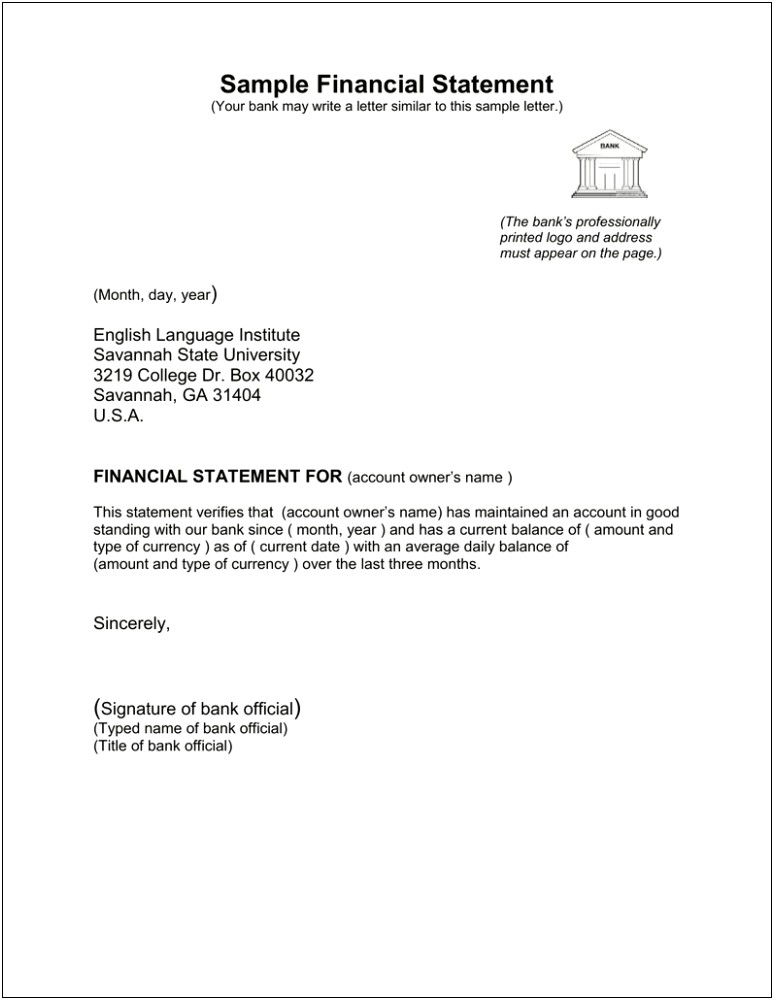 Letter Templates To Department Of Financial