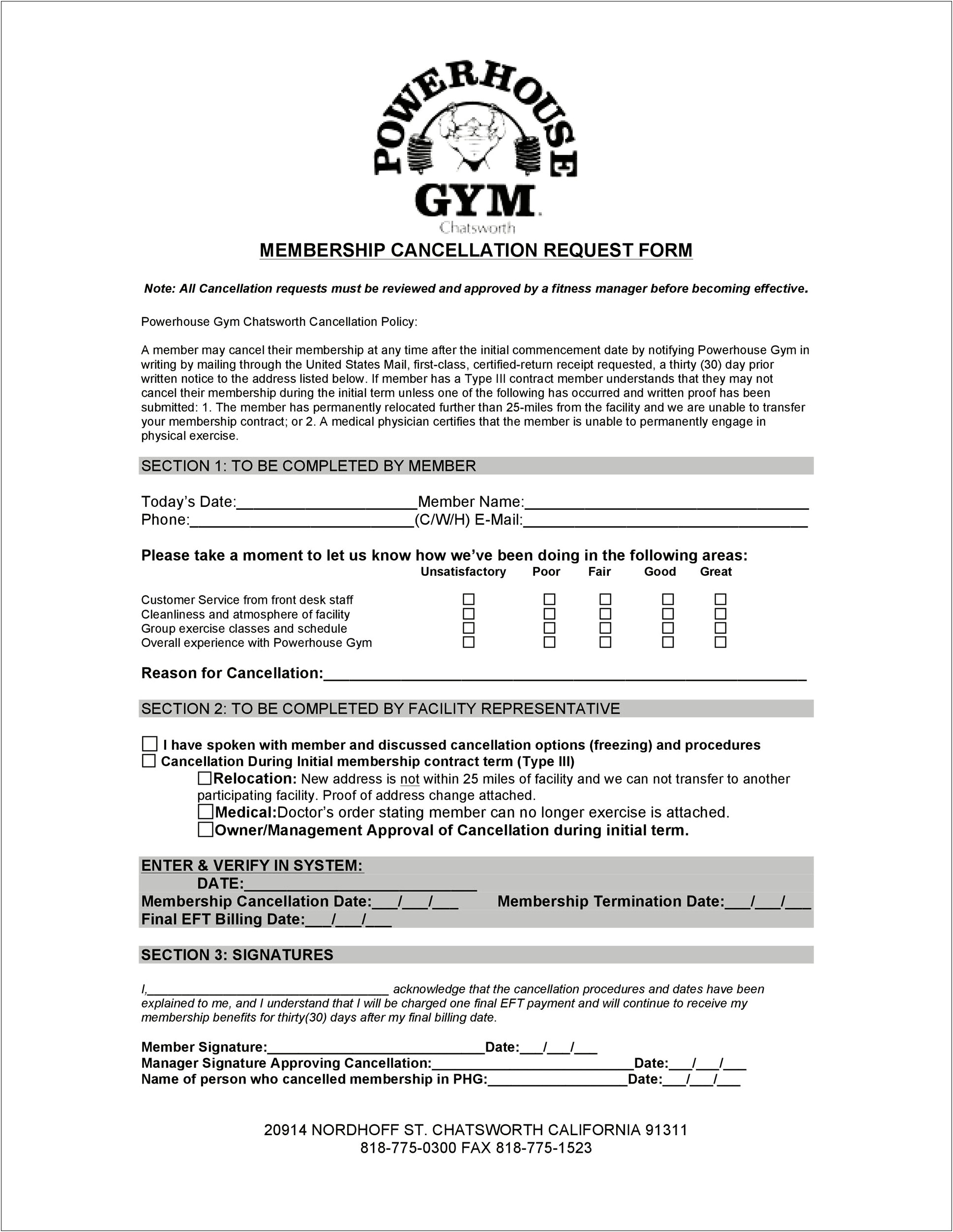 Letter Termination Of Gym Membership Template