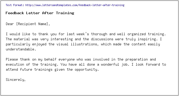 Letter To About Bad Training Template