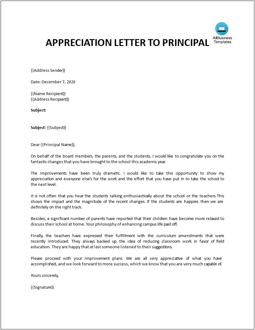 Letter To Board Of Education Template