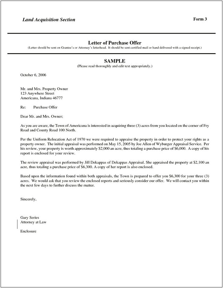 Letter To Buy Land From Owner Template