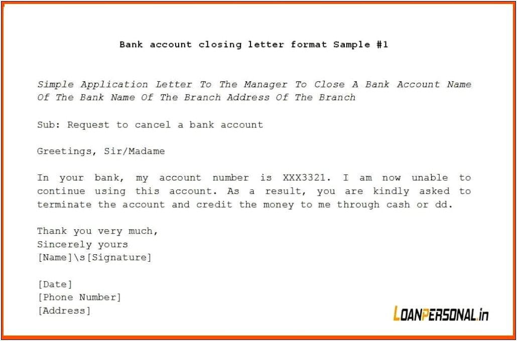 Letter To Close Business Bank Account Template