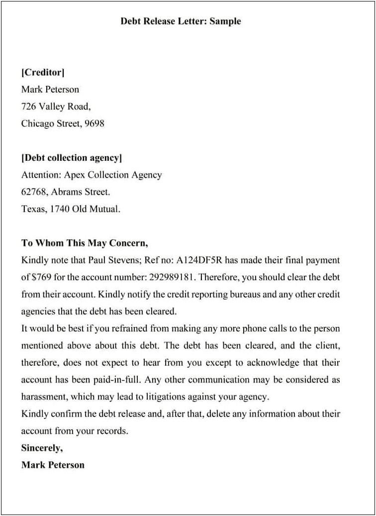 Letter To Collect A Debt Template