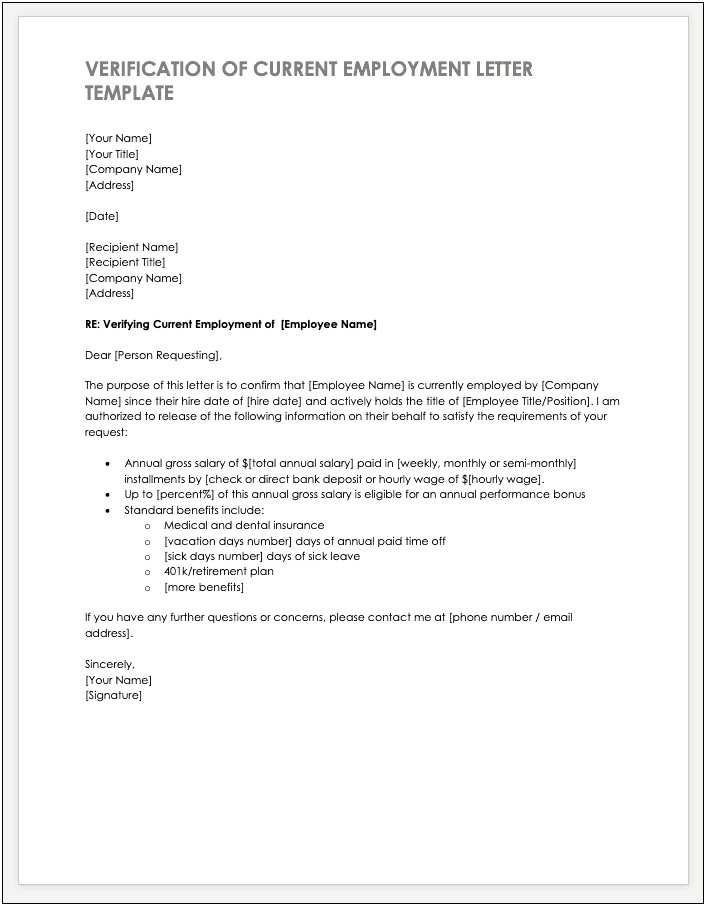 Letter To Confirm Employment And Salary Template