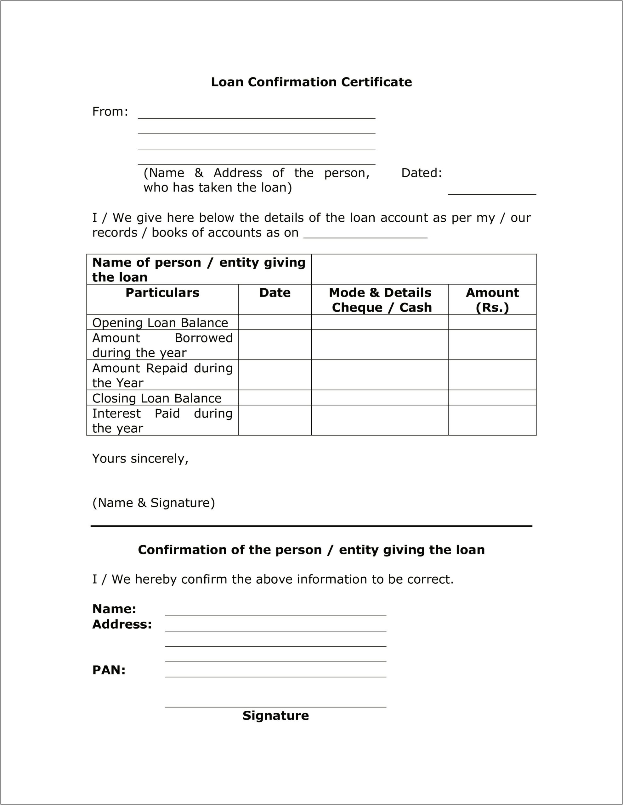 Letter To Confirm Loan Repayment Template