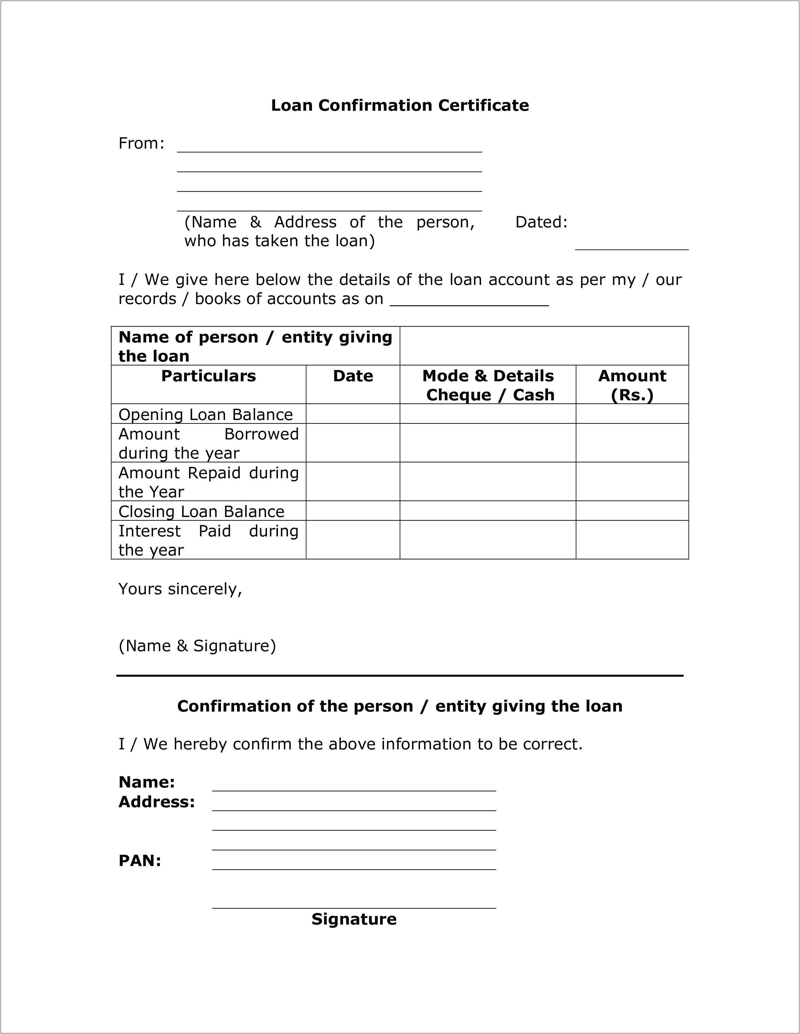 Letter To Confirm Loan Repayment Template