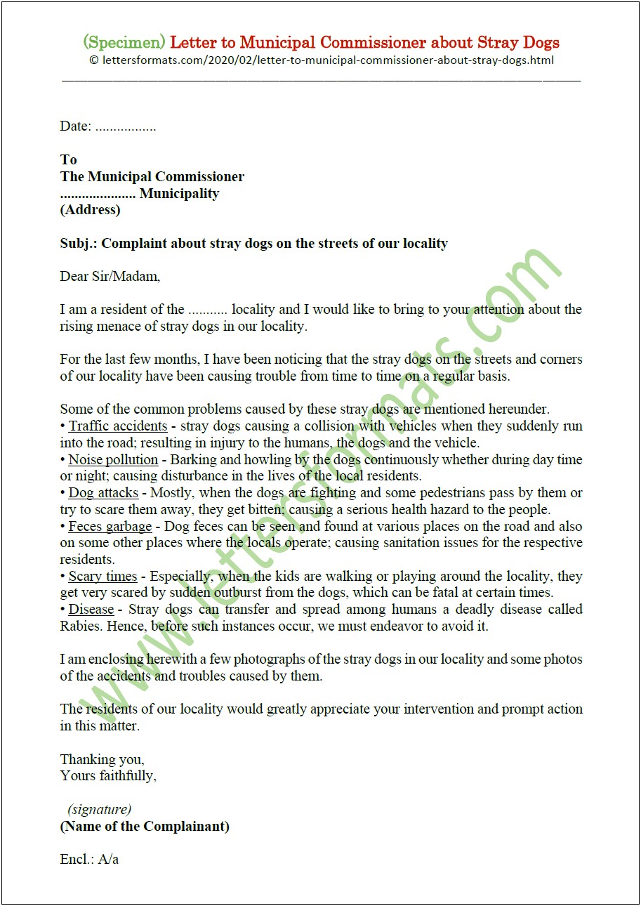 Letter To Council About Barking Dog Template