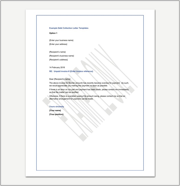 Letter To Debt Collection Agency Template