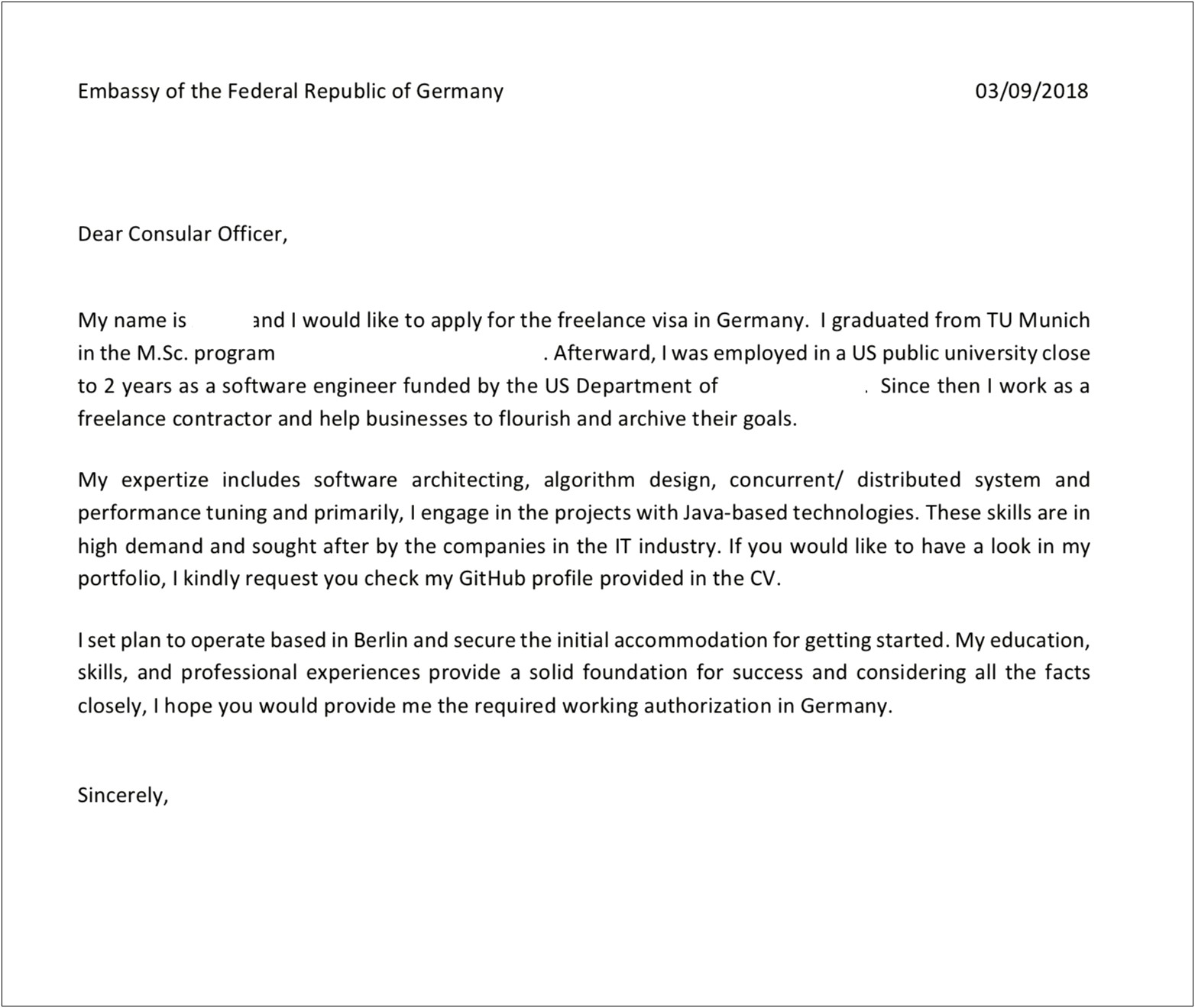 Letter To Embassy For Visa Template