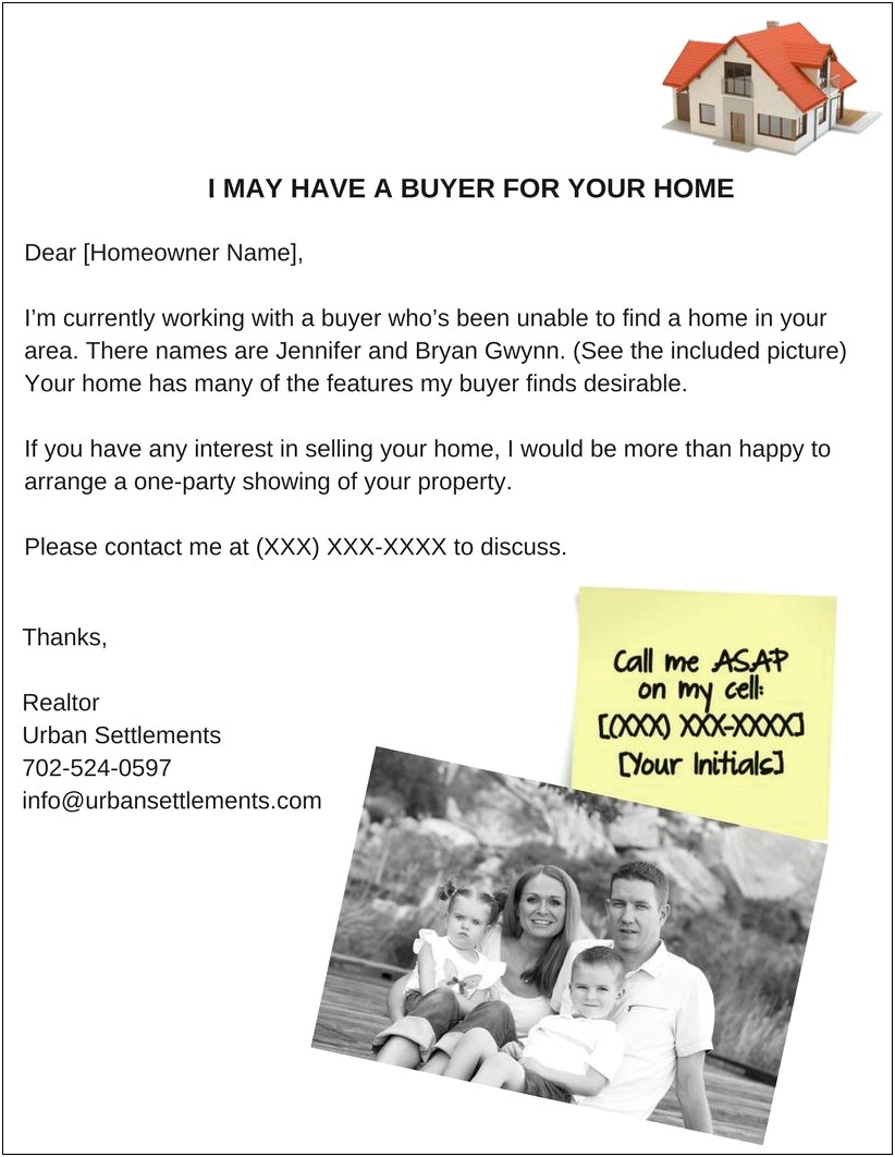 Letter To Home Seller From Buyer Template