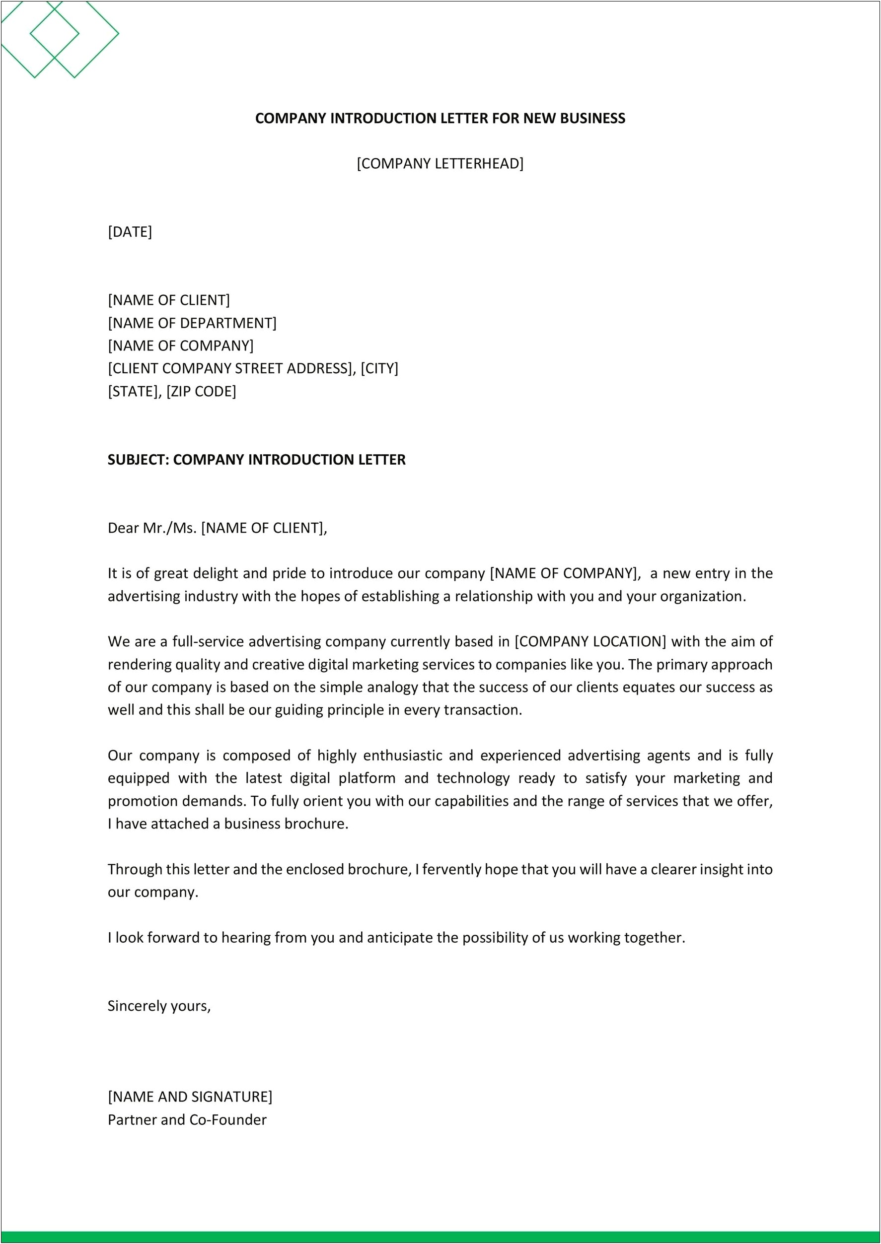 Letter To Introduce Your Company Template