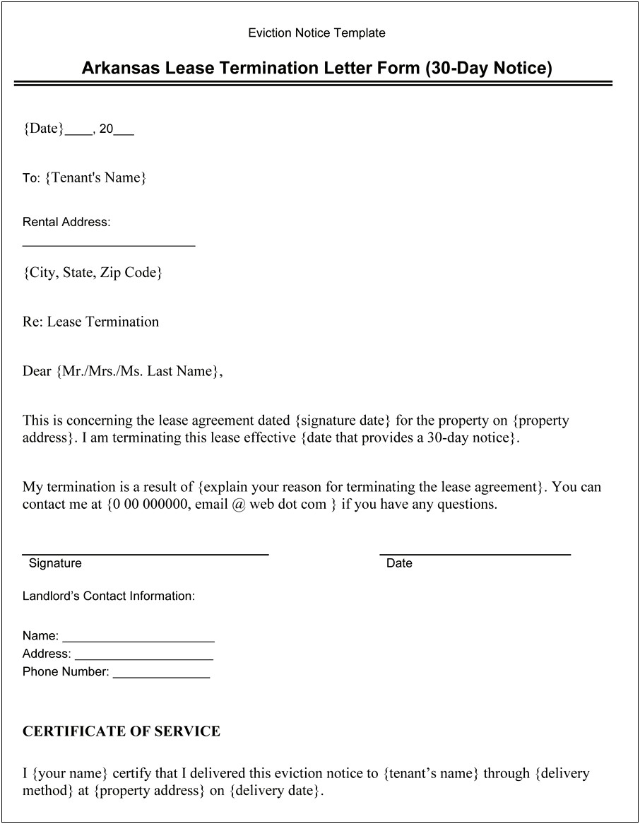 Letter To Landlord 30 Day Notice Template