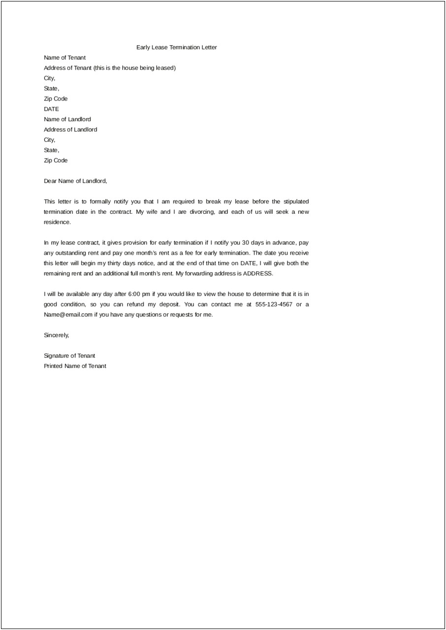 Letter To Landlord To Terminate Lease Template