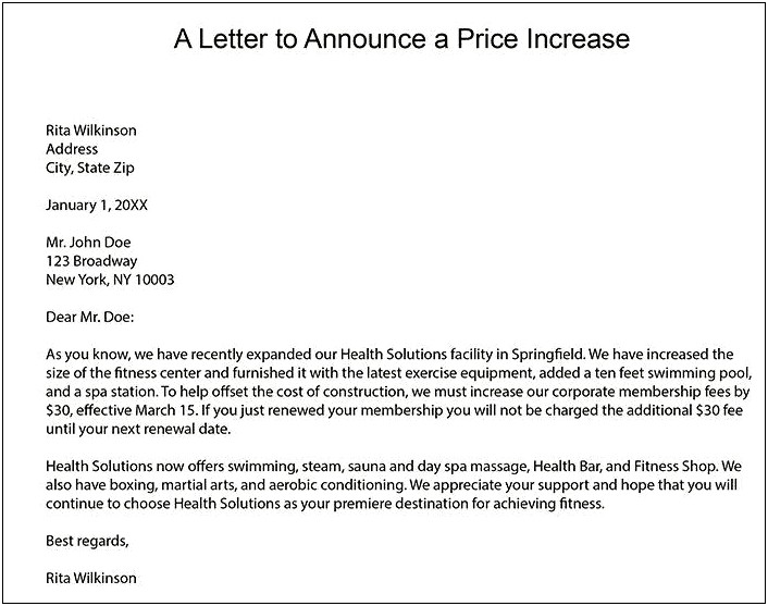 Letter To Patients For Rate Increase Template