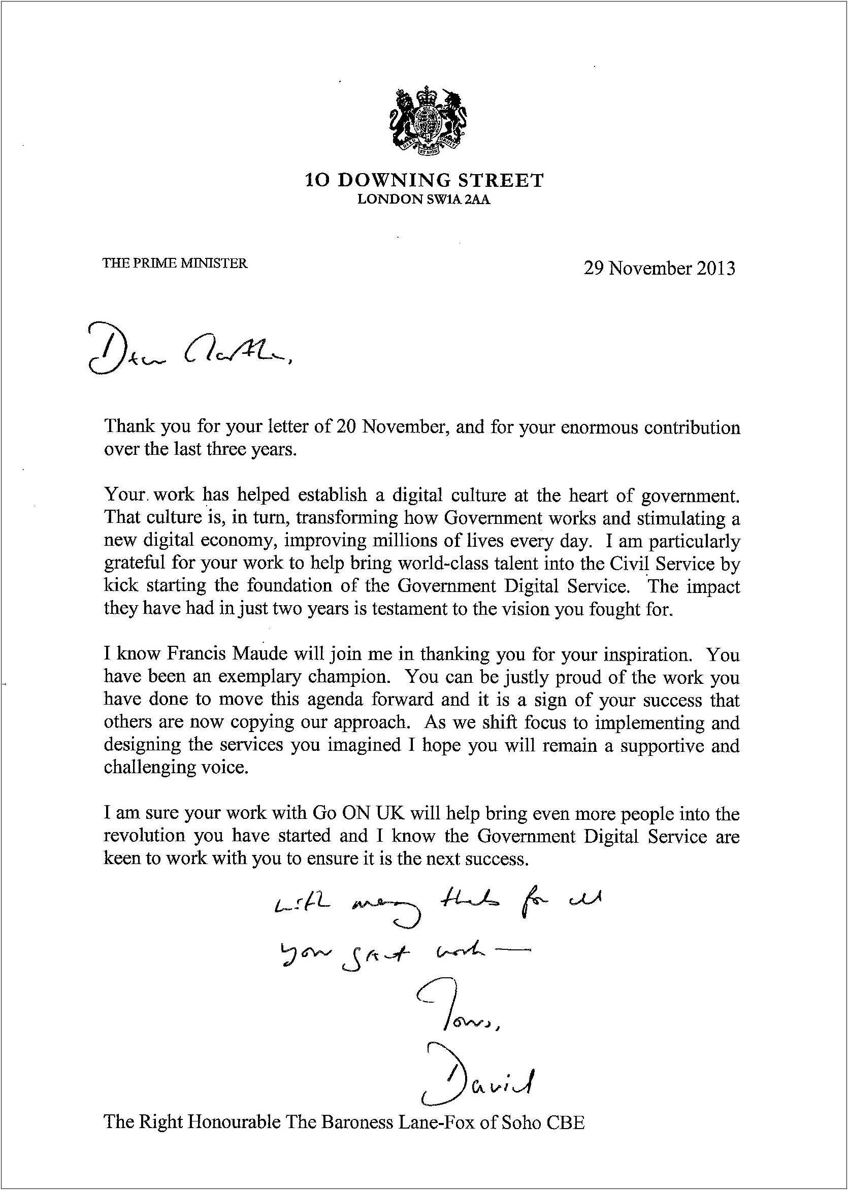 Letter To Prime Minister Uk Template