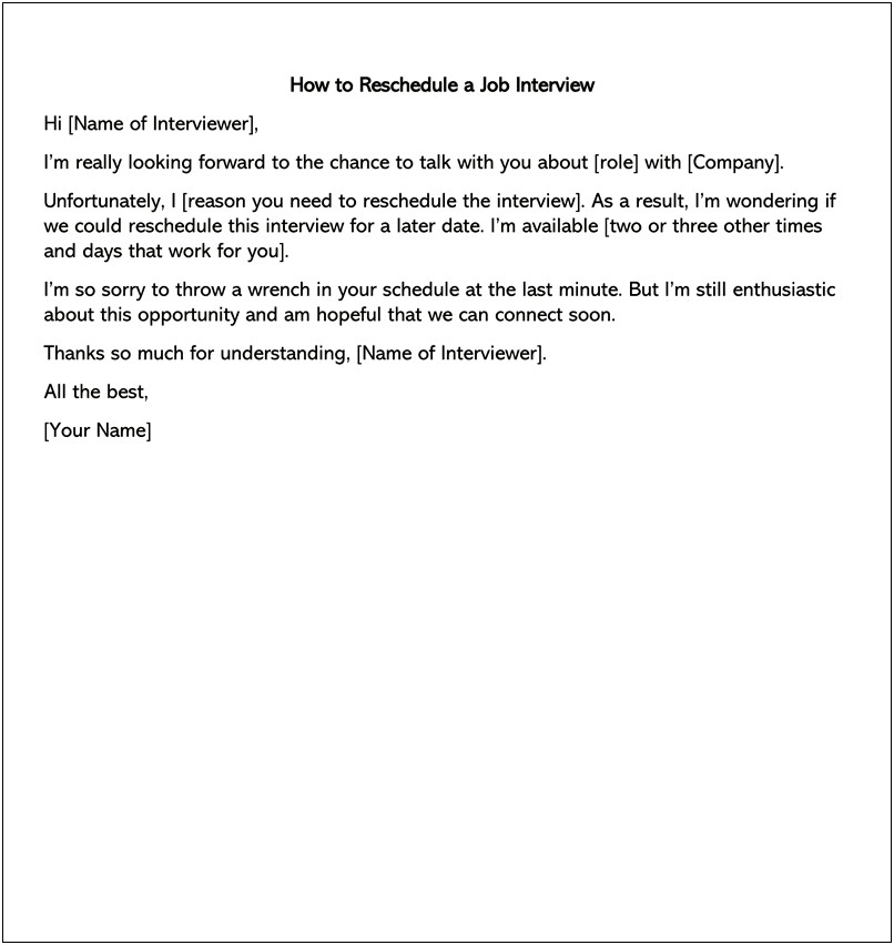 Letter To Request A Reschedule Of Interview Template