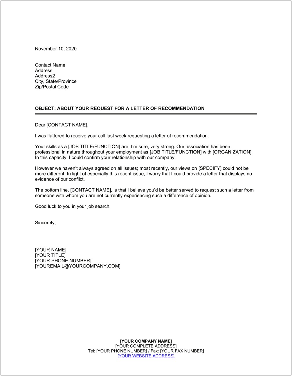 Letter To Request Letter Of Recommendation Template