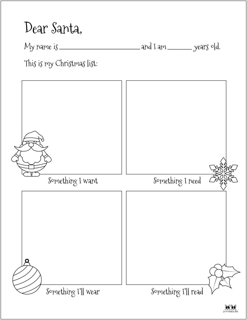 Letter To Santa Template Black And White