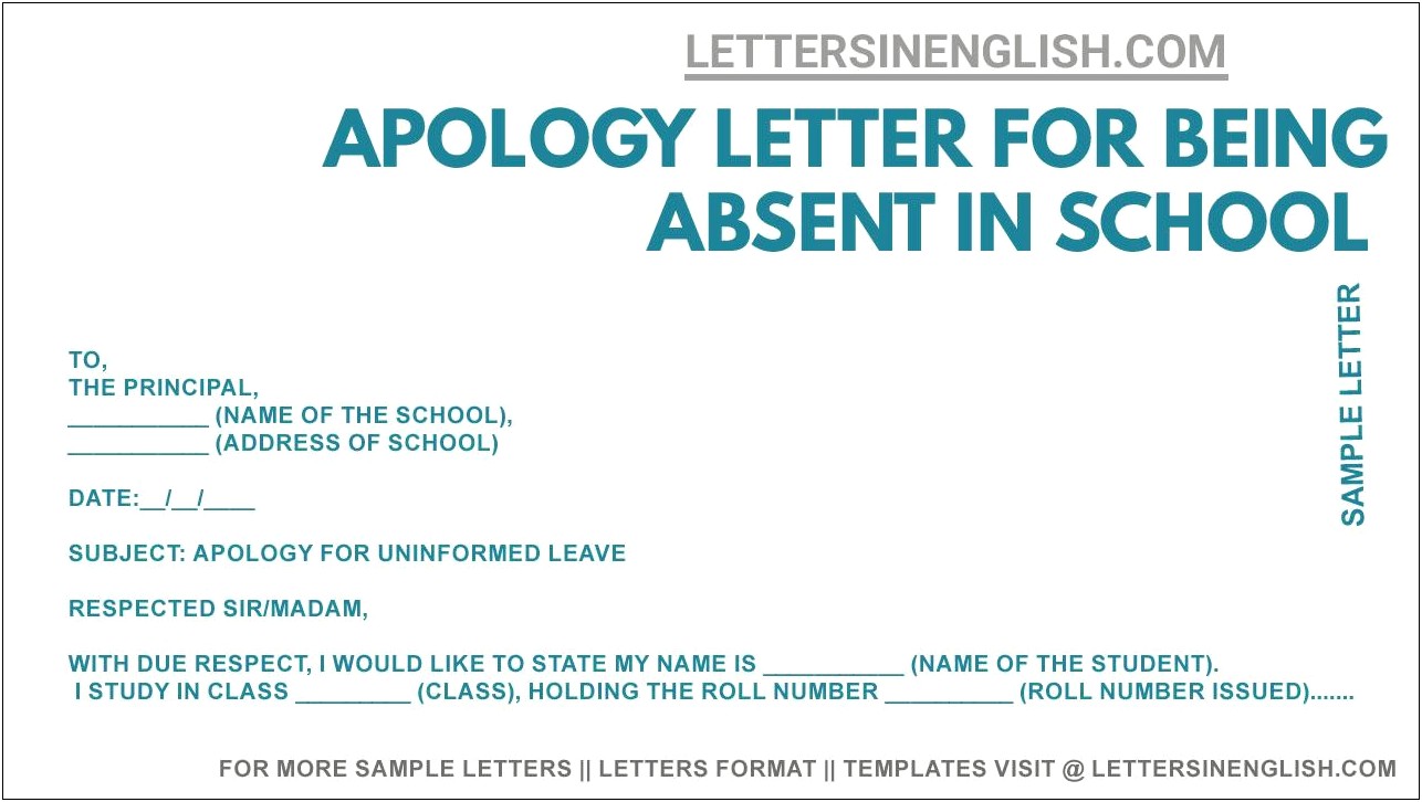 Letter To School About Absence Template