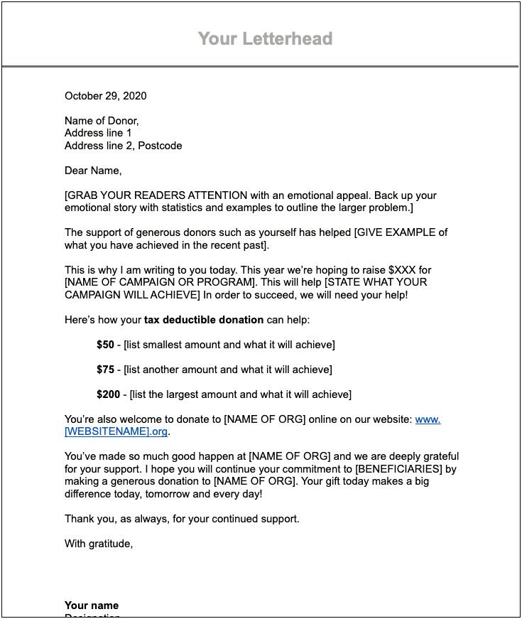 Letter To Solicit Donations Template For A Charity