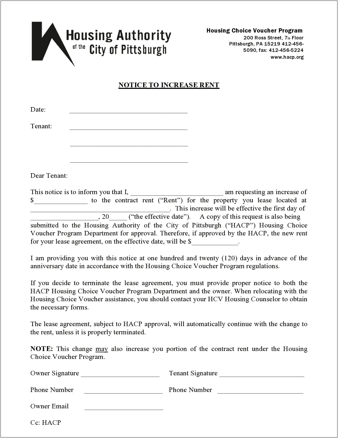 Letter To Tenant To Increase Rent Template