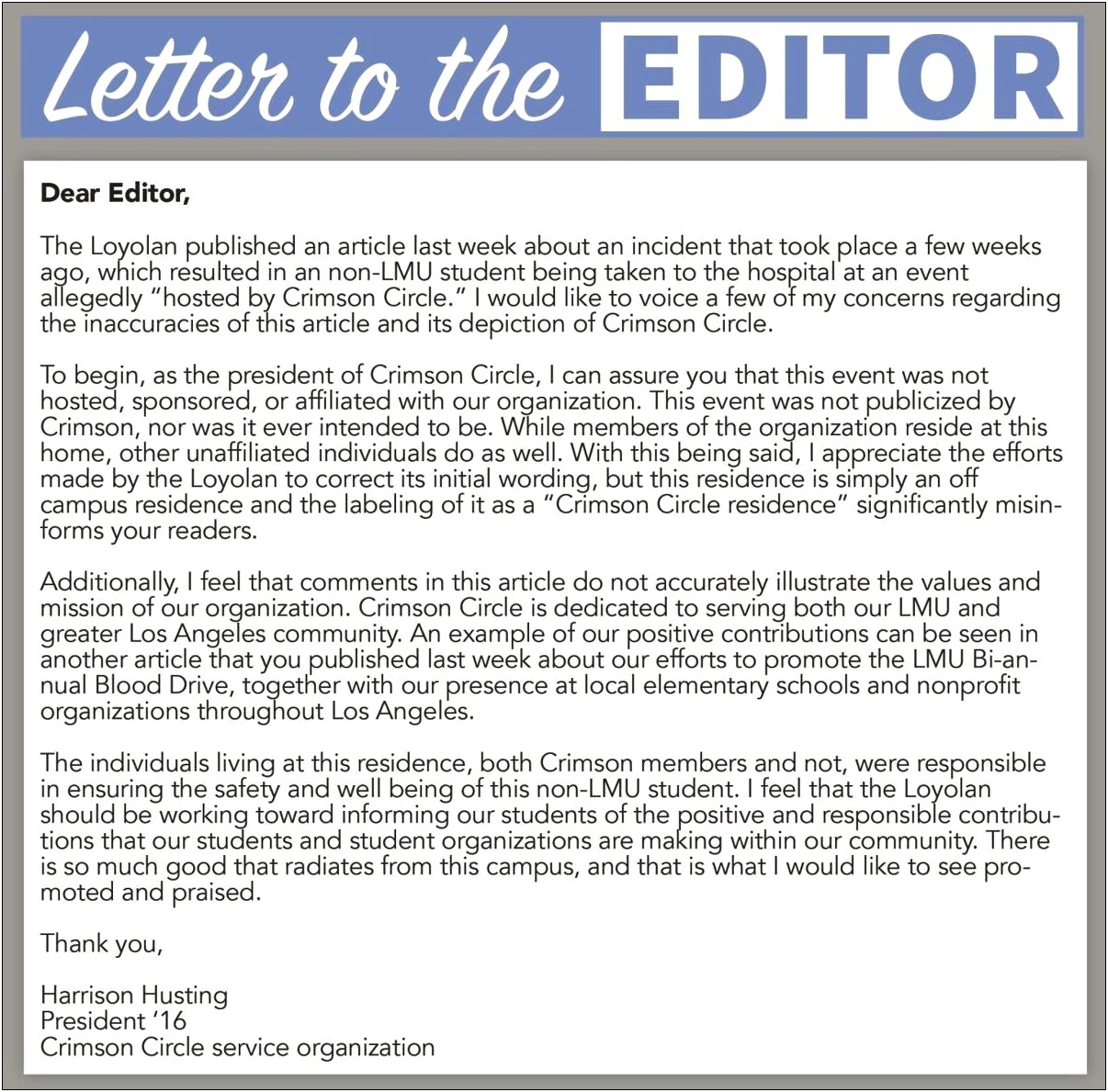 Letter To The Editor Template For Kids